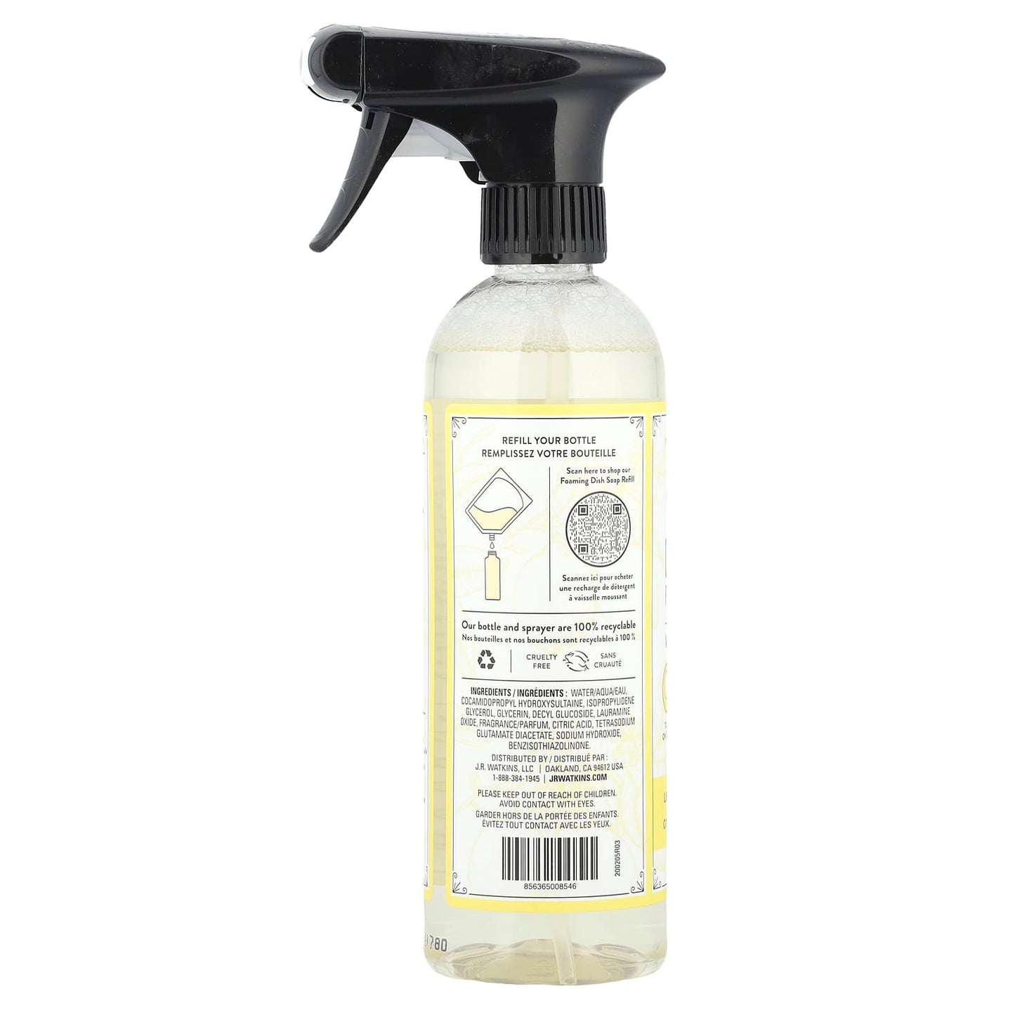 Lemon Dish Soap Foam & Spray by J R Watkins, 16 fl oz - Image 2