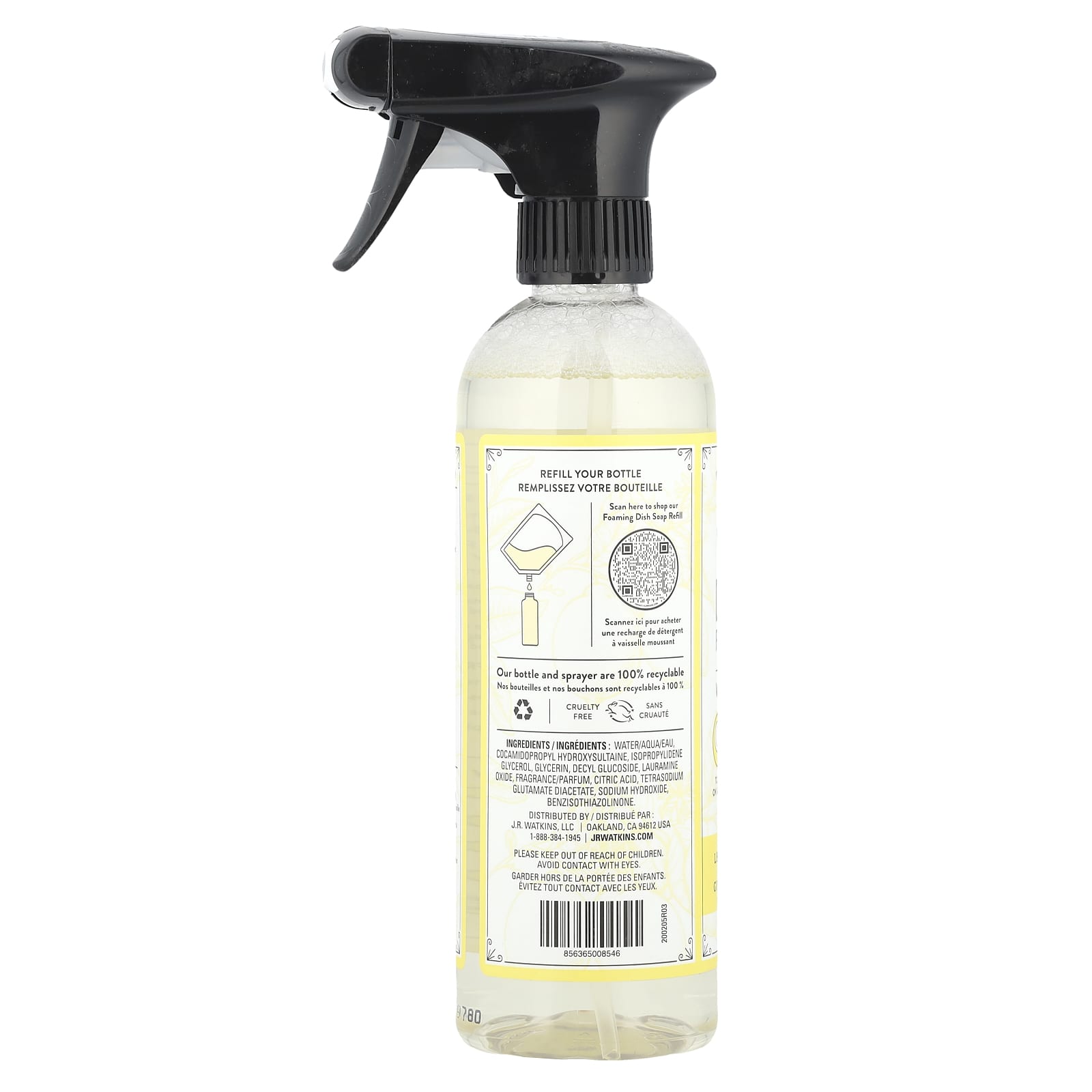Lemon Dish Soap Foam & Spray by J R Watkins, 16 fl oz - Image 2