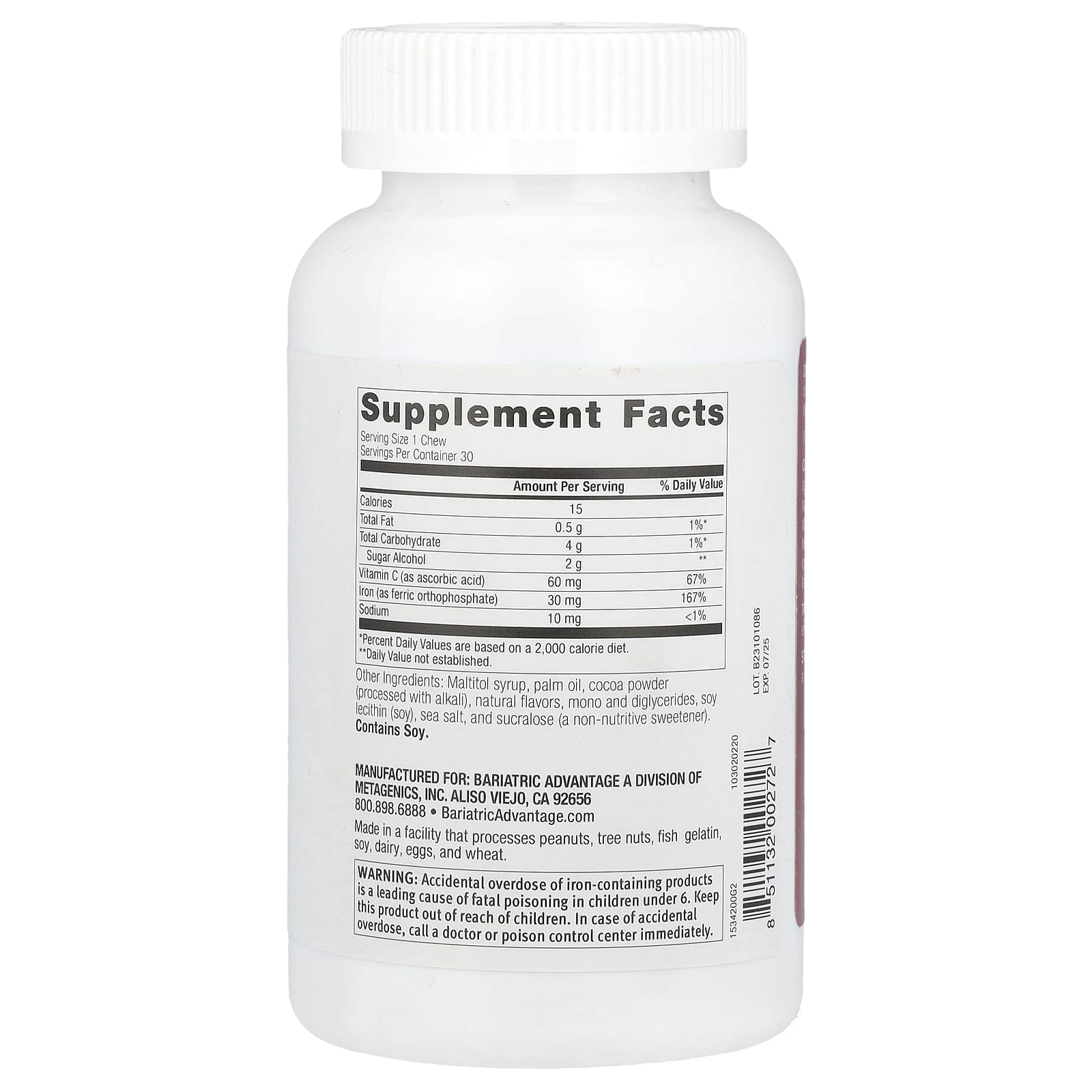 Bariatric Advantage Iron Chewy Bites with Vitamin C - 30 Soft Chews - Image 2