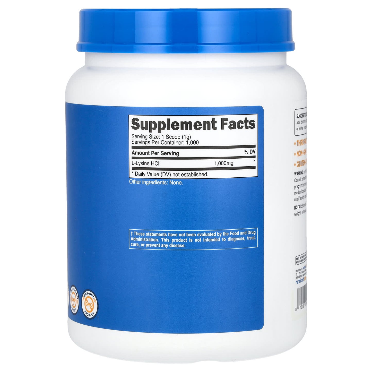 Nutricost, L-Lysine, Unflavored, 35.7 oz (1 kg) - Image 2