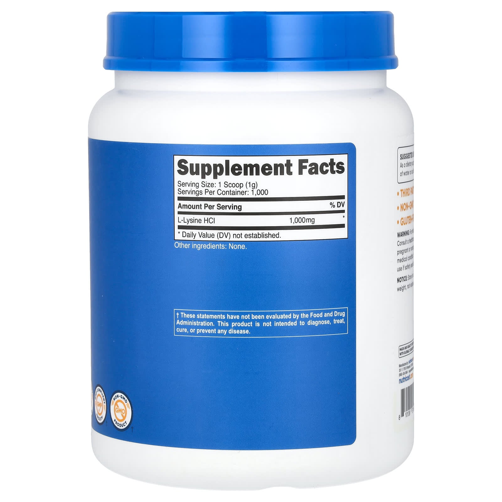 Nutricost, L-Lysine, Unflavored, 35.7 oz (1 kg) - Image 2