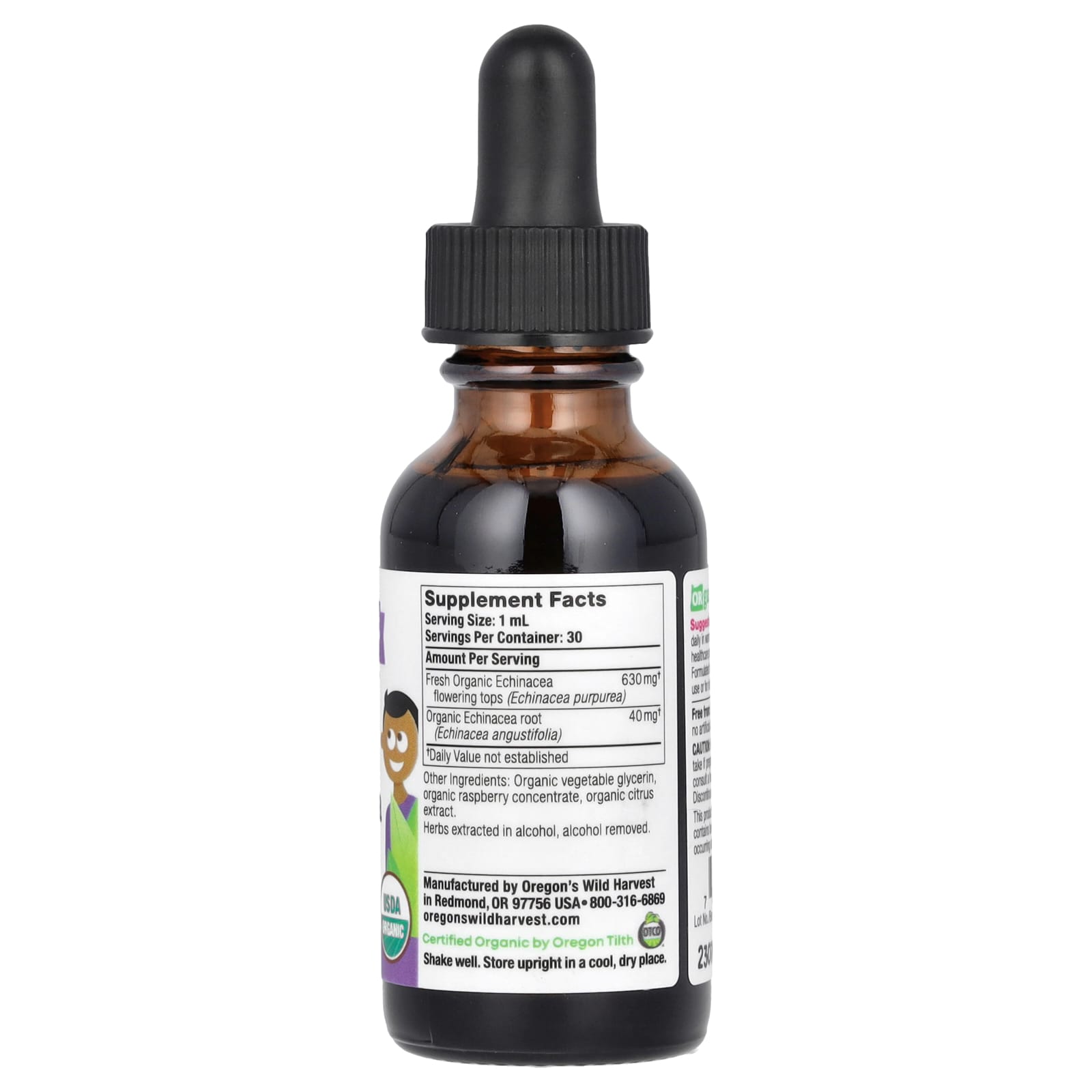 Oregon's Wild Harvest, Kids, Echinacea Extract, Alcohol-Free, Raspberry, 1 fl oz (30 ml) - Image 2