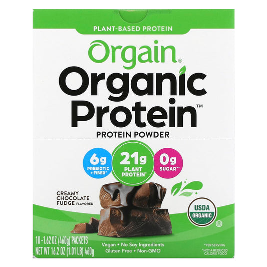 Orgain, Organic Protein Powder, Plant-Based, Creamy Chocolate Fudge, 1.62 oz (46 g) - Image 1