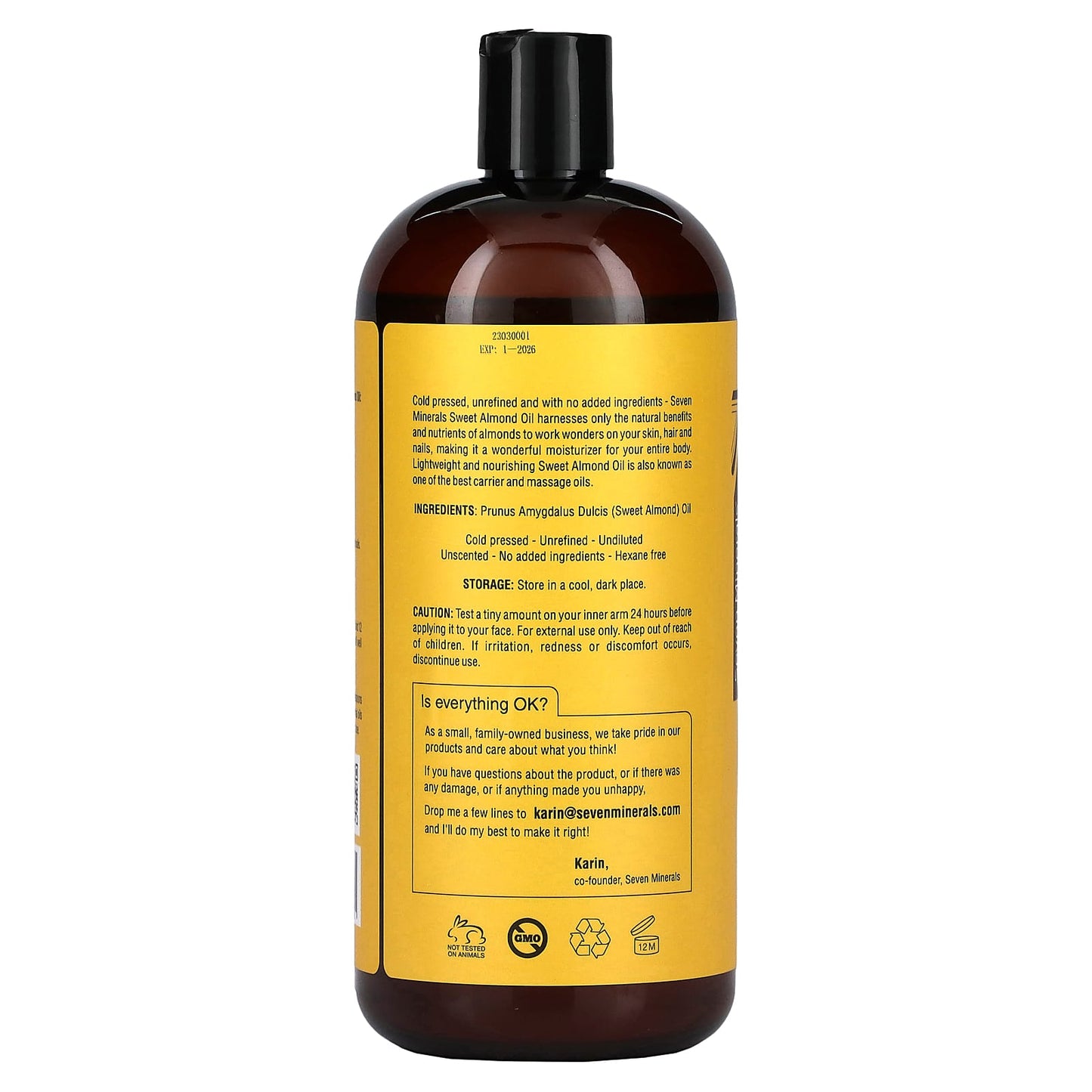 Seven Minerals, Sweet Almond Oil, Cold Pressed & Unrefined, Unscented, 32 fl oz (950 ml) - Image 2