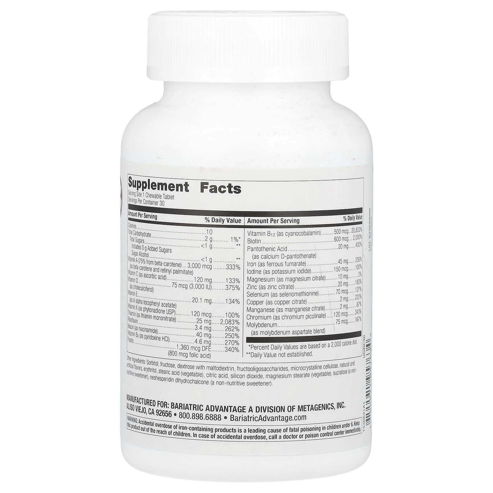Bariatric Multivitamin Supplement with Iron, Daily Chewable Tablets - Image 2