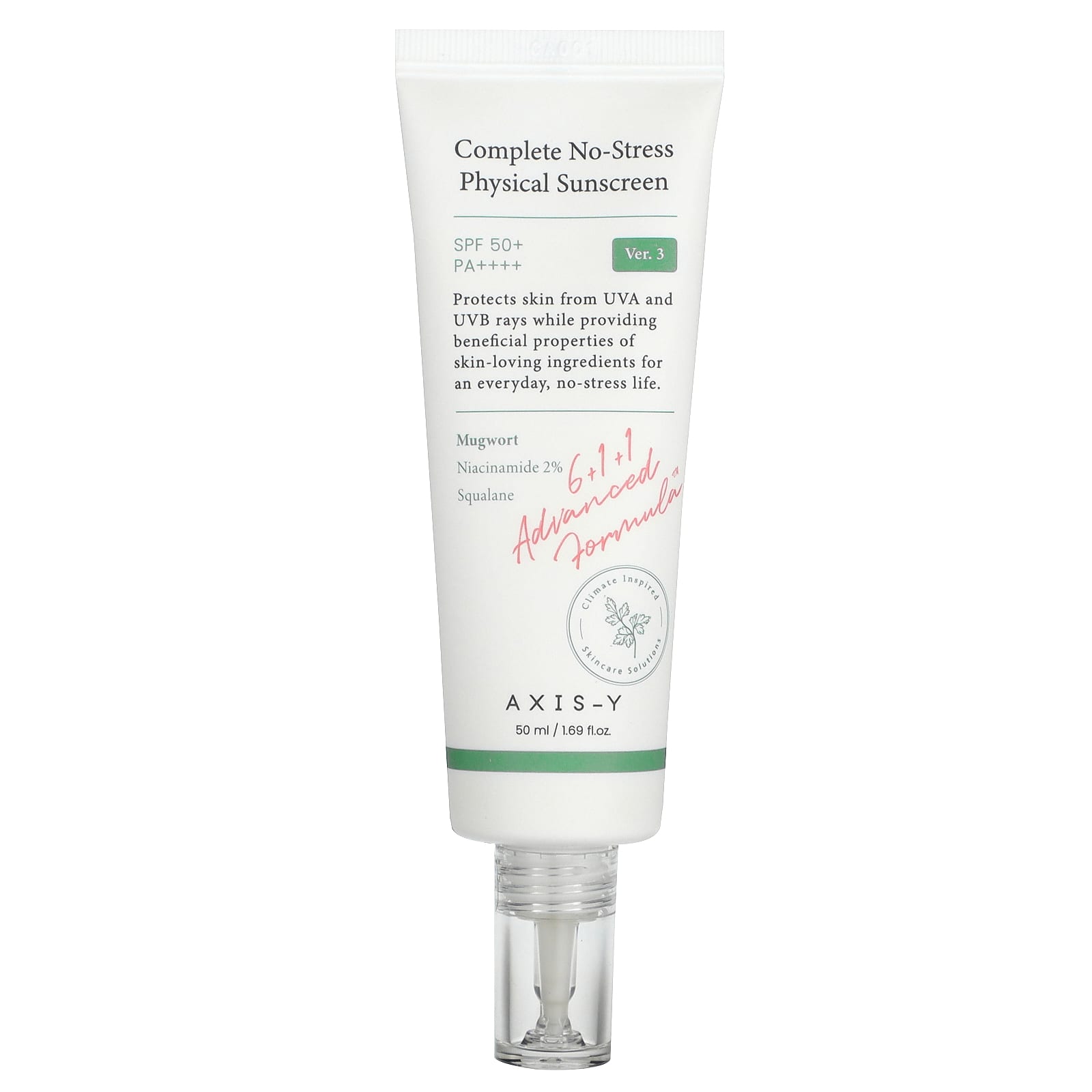 Axis-Y No-Stress Physical Sunscreen SPF 50+, Natural Ingredients, 1.69 fl oz - Image 1