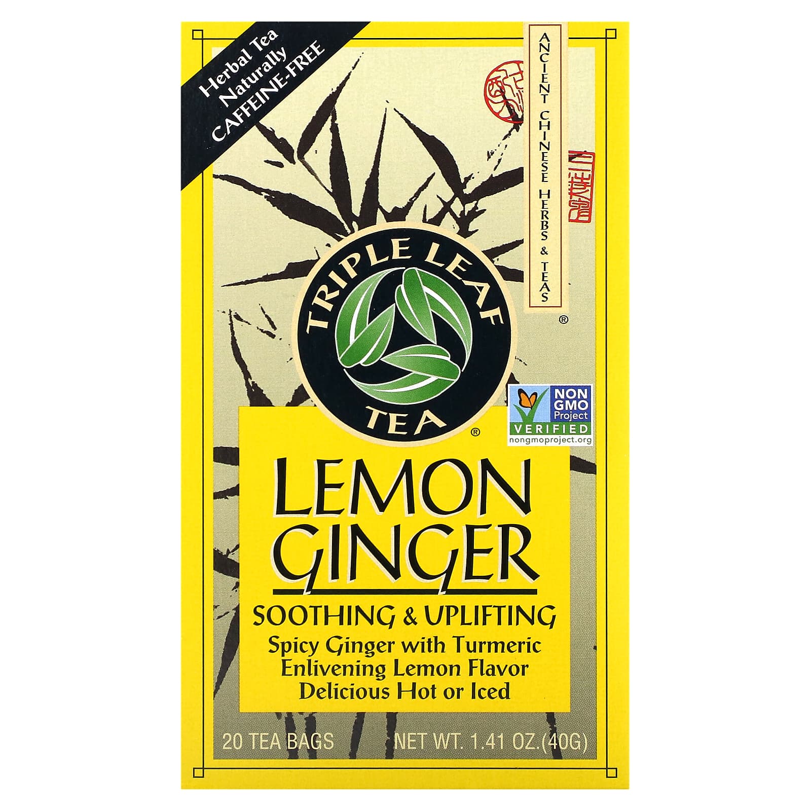 Triple Leaf Tea, Lemon Ginger Tea, 20 Tea Bags, 1.41 oz (40 g) - Image 1