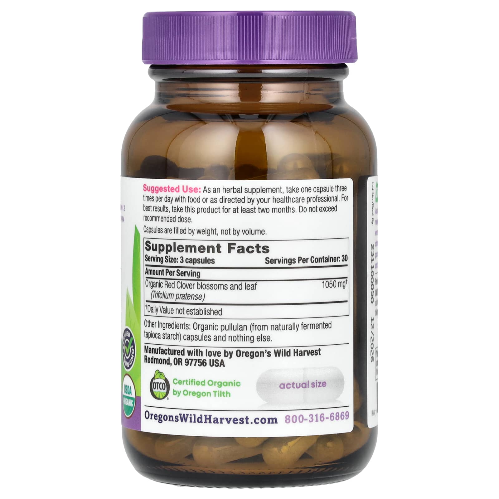 Oregon's Wild Harvest, Organic Red Clover, 90 Organic Vegan Capsules (350 mg per Capsule) - Image 2