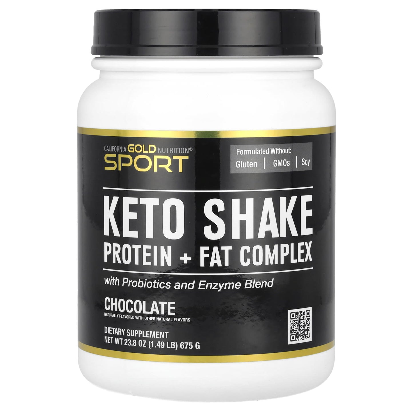 California Gold Keto Shake, Chocolate, 1.49 lb (675 g) - Low Glycemic, Probiotic & Enzyme Blend - Image 1