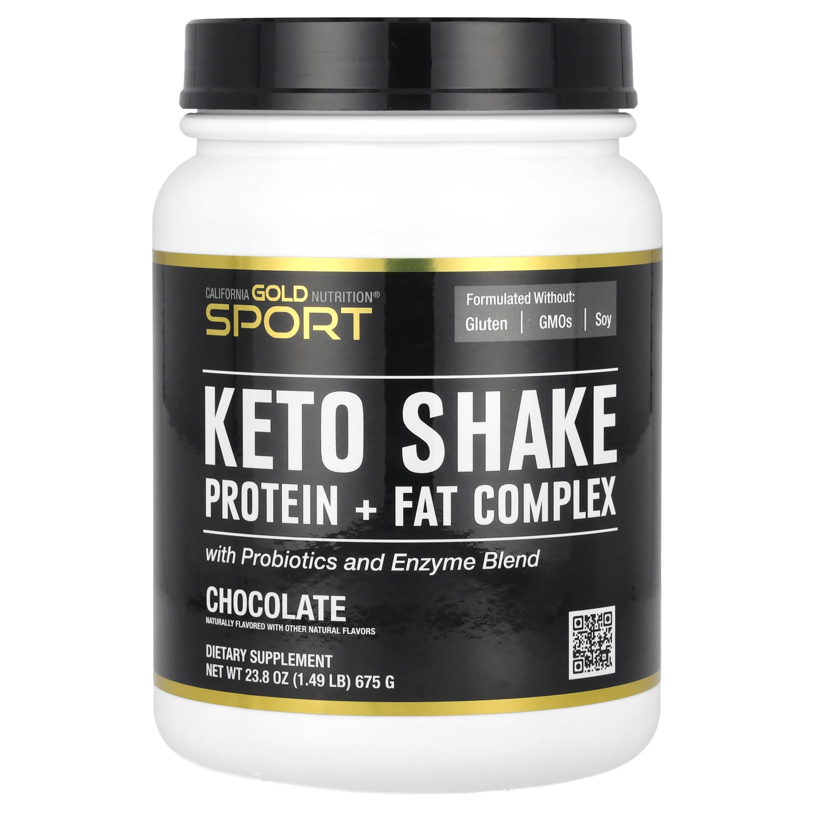 California Gold Keto Shake, Chocolate, 1.49 lb (675 g) - Low Glycemic, Probiotic & Enzyme Blend - Image 1