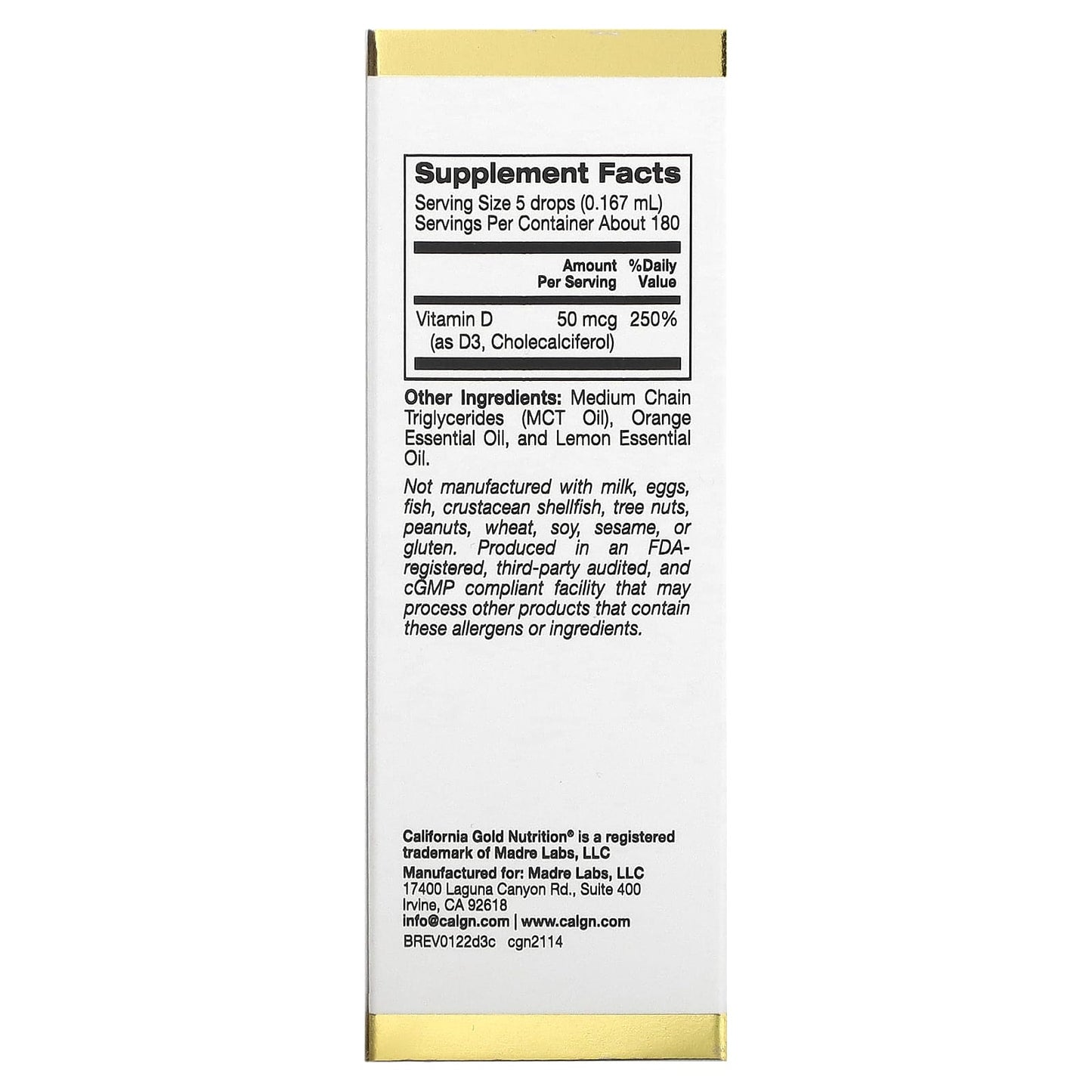 California Gold Nutrition Vitamin D3 Liquid Supplement 50 mcg (2000 IU) - Image 2