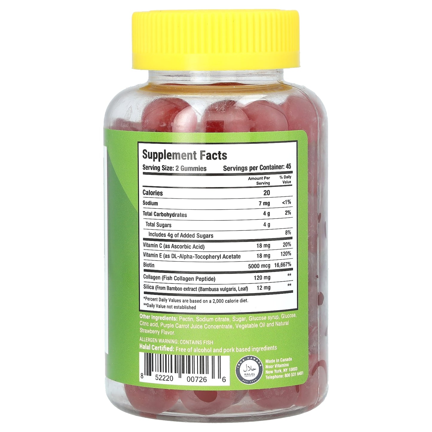Noor Vitamins, Hair & Skin Gummies, Strawberry , 90 Gummies - Image 2