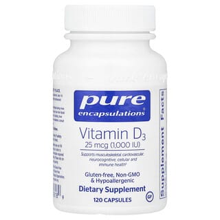 Pure Encapsulations Vitamin D3 Supplement, 120 Capsules (25 mcg, 1,000 IU)