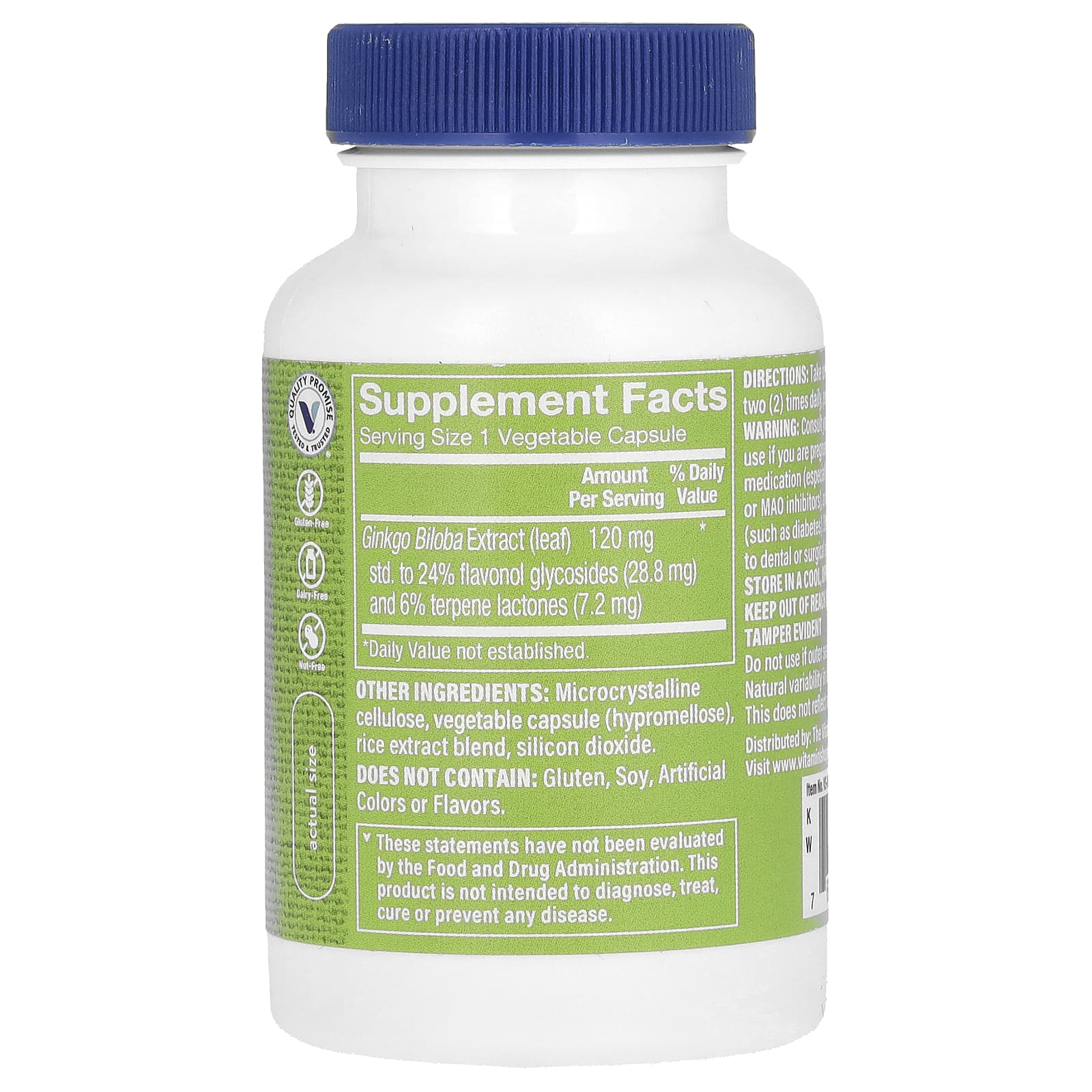 The Vitamin Shoppe, Ginkgo Biloba Extract, 120 mg, 120 Vegetable Capsules - Image 2