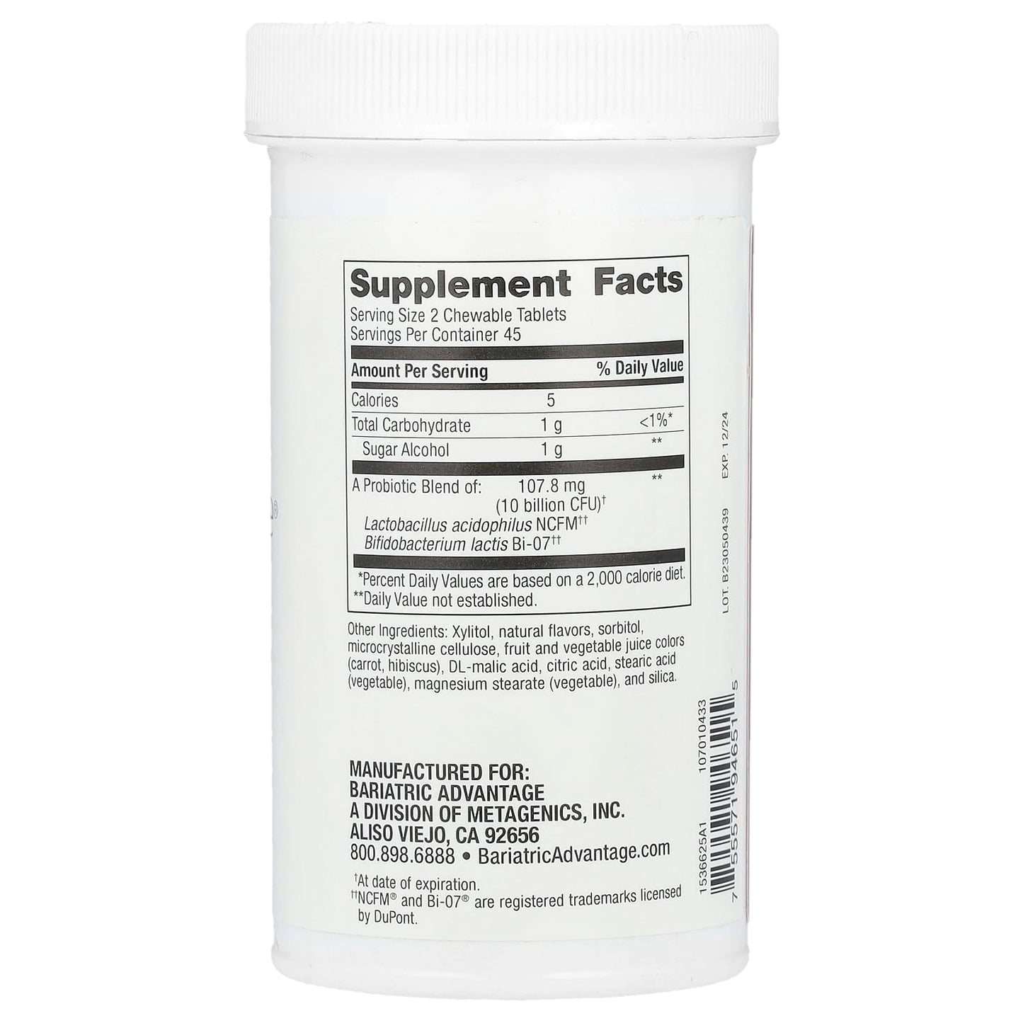 Bariatric Advantage Chewable Probiotic FloraVantage 90 Tablets - Grape - Image 2