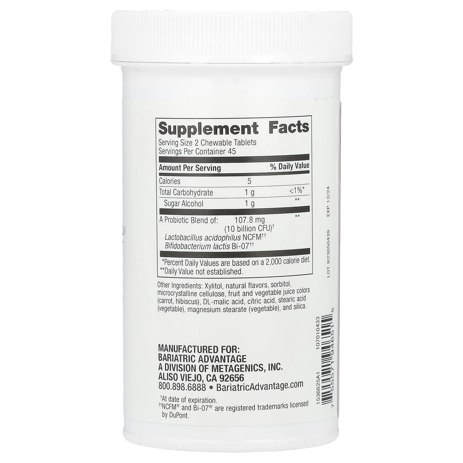 Bariatric Advantage Chewable Probiotic FloraVantage 90 Tablets - Grape - Image 2