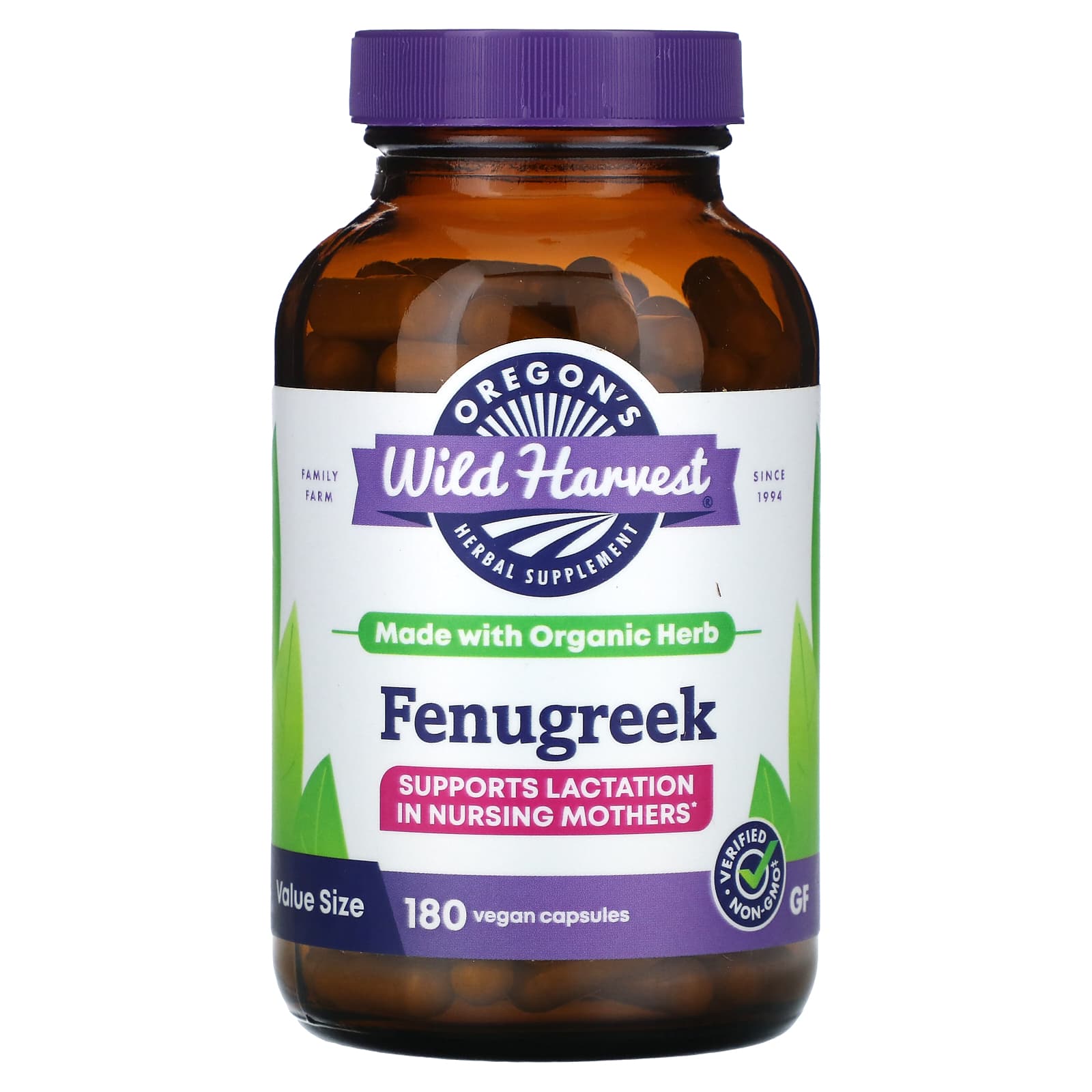 Oregon's Wild Harvest, Fenugreek, 180 Vegan Capsules (500 mg per Capsule) - Image 1
