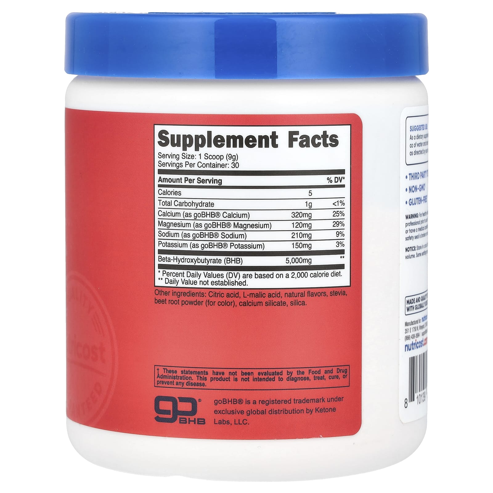 Nutricost, BHB Salts, goBHB®, Fruit Punch, 9.3 oz (261 g)