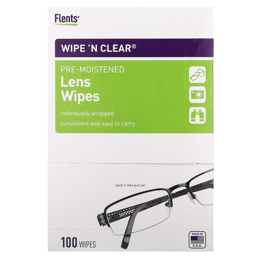 Flents Wipe 'N Clear Lens Wipes for Streak-Free Cleaning, 100 Count - Image 1