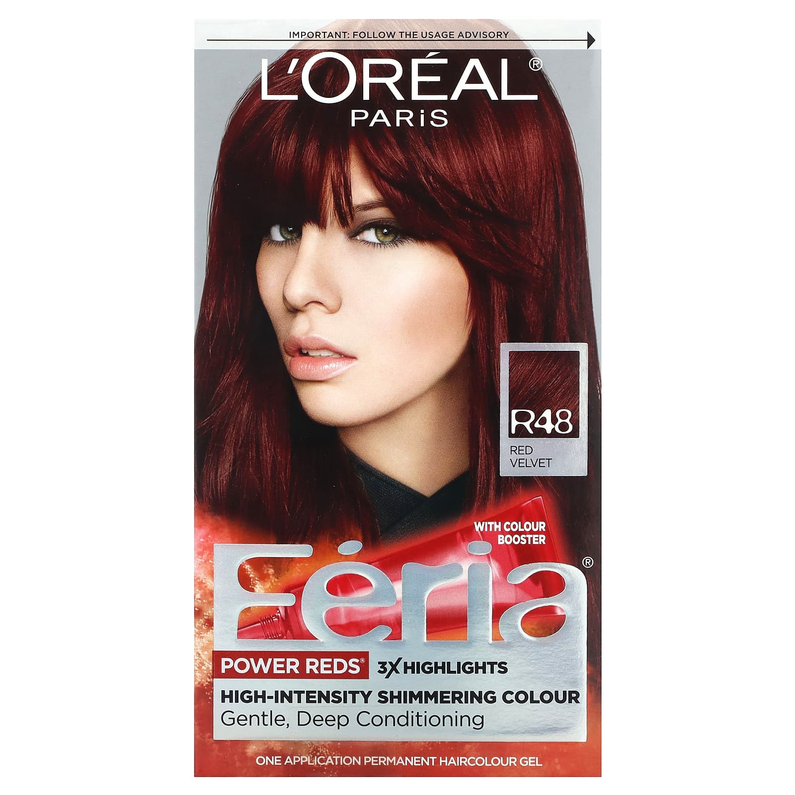 L'Oréal, Feria, Power Reds, High-Intensity Shimmering Colour, R48 Red Velvet, 1 Application - Image 1