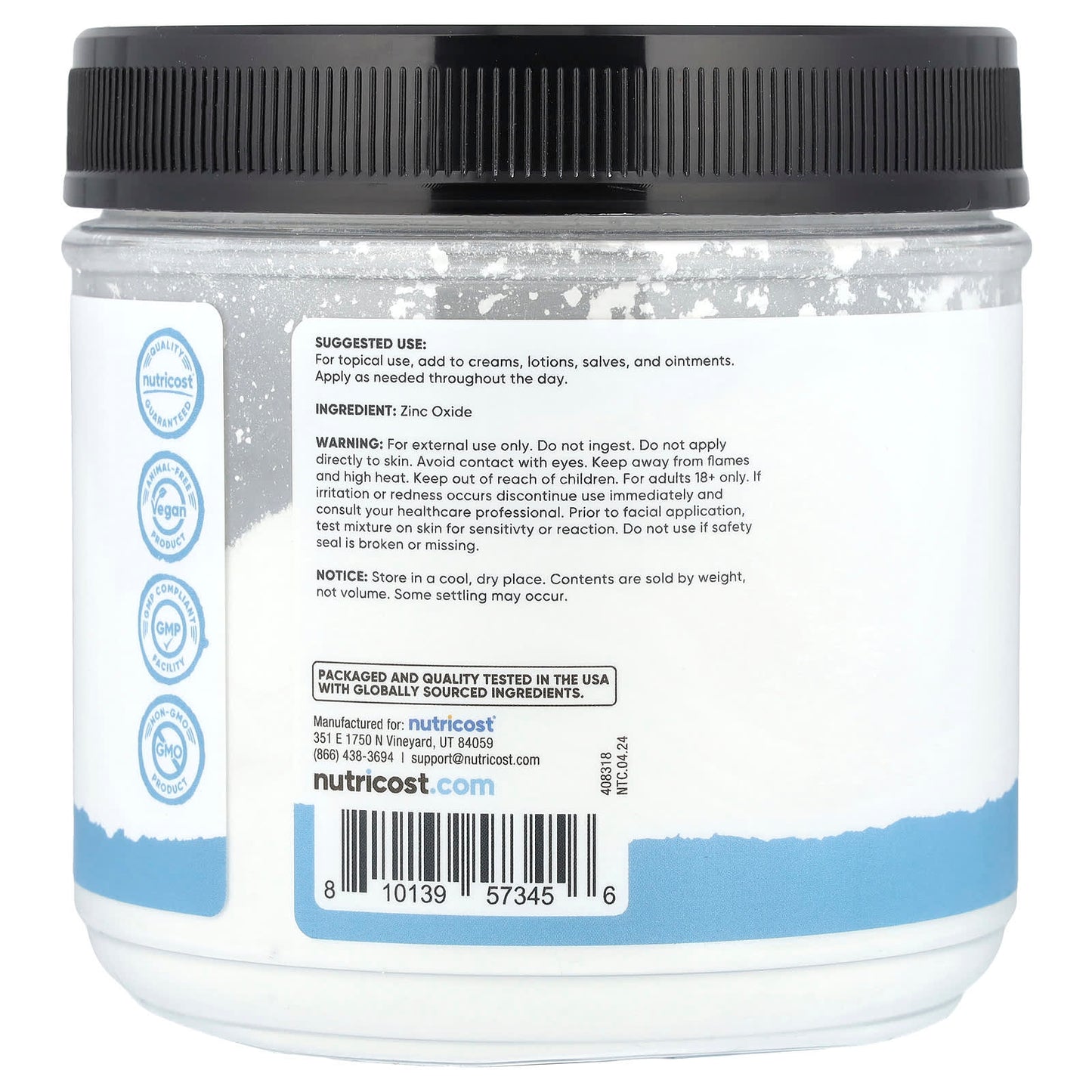Nutricost, Essential, Zinc Oxide Powder, 17.9 oz (500 g) - Image 2