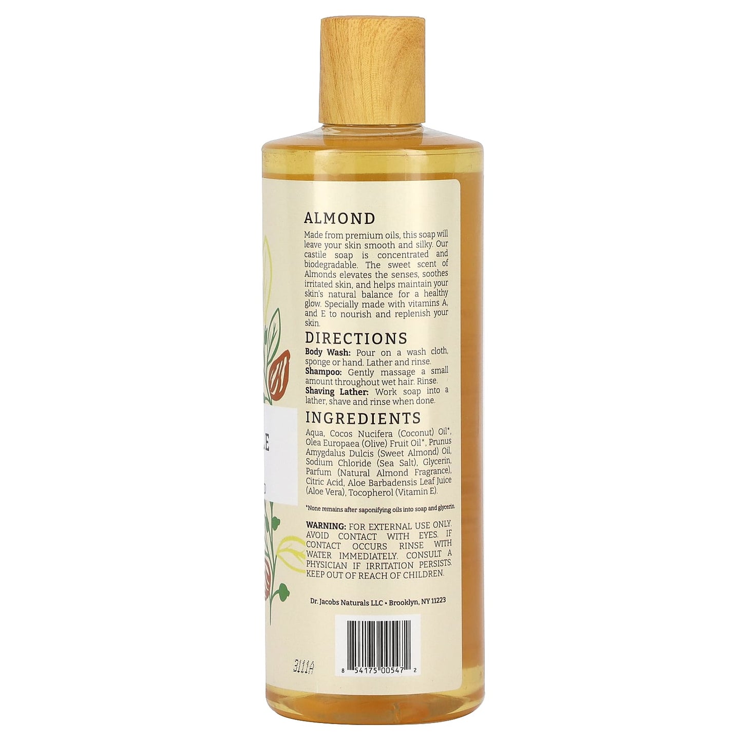 Dr. Jacobs Naturals Plant-Based Almond Body Wash, 16 oz, Vegan & Cruelty Free - Image 2