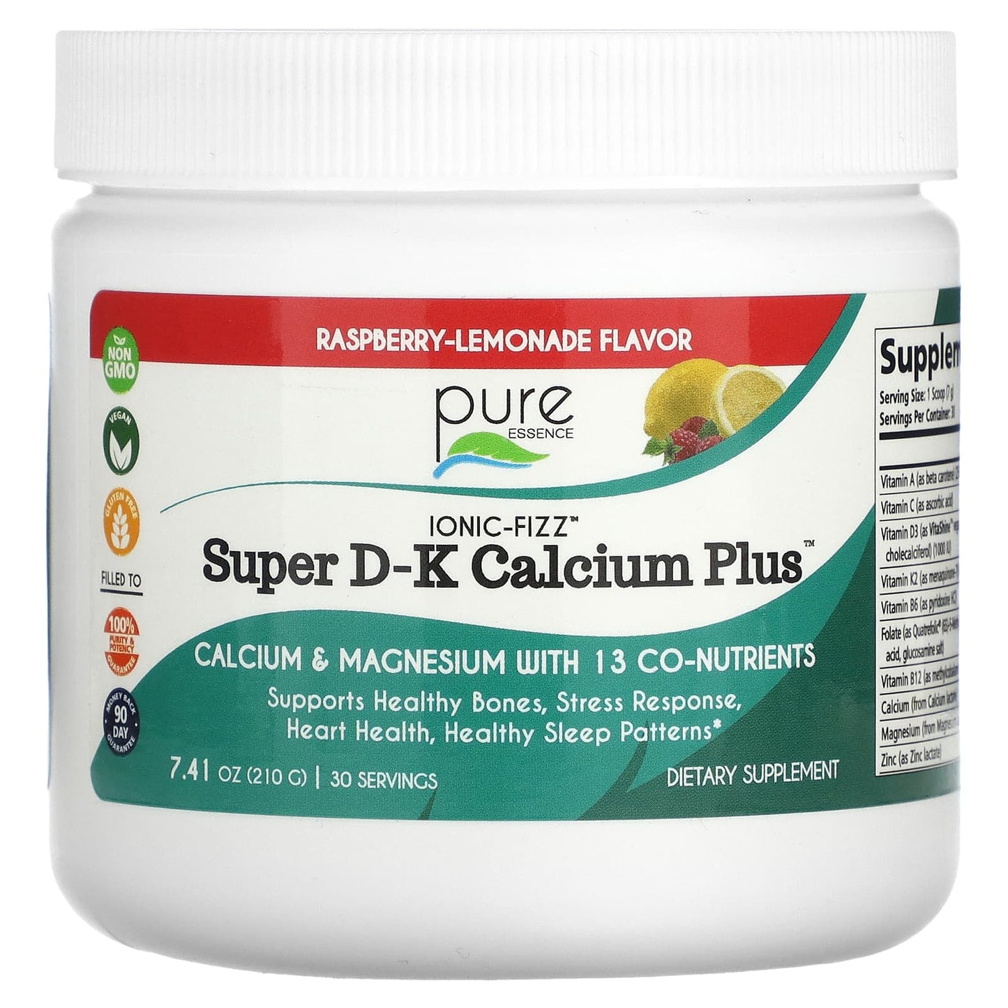 Pure Essence, Ionic-Fizz, Super D-K Calcium Plus, Raspberry-Lemonade, 7.41 oz (210 g) - Image 1