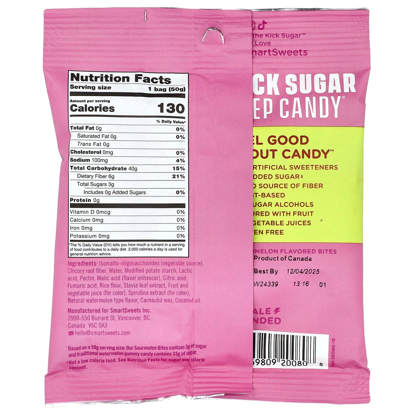SmartSweets, Sourmelon Bites™, Watermelon, 1.8 oz (50 g) - Image 2