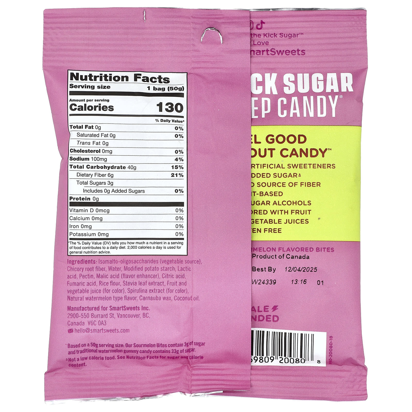 SmartSweets, Sourmelon Bites™, Watermelon, 1.8 oz (50 g) - Image 2