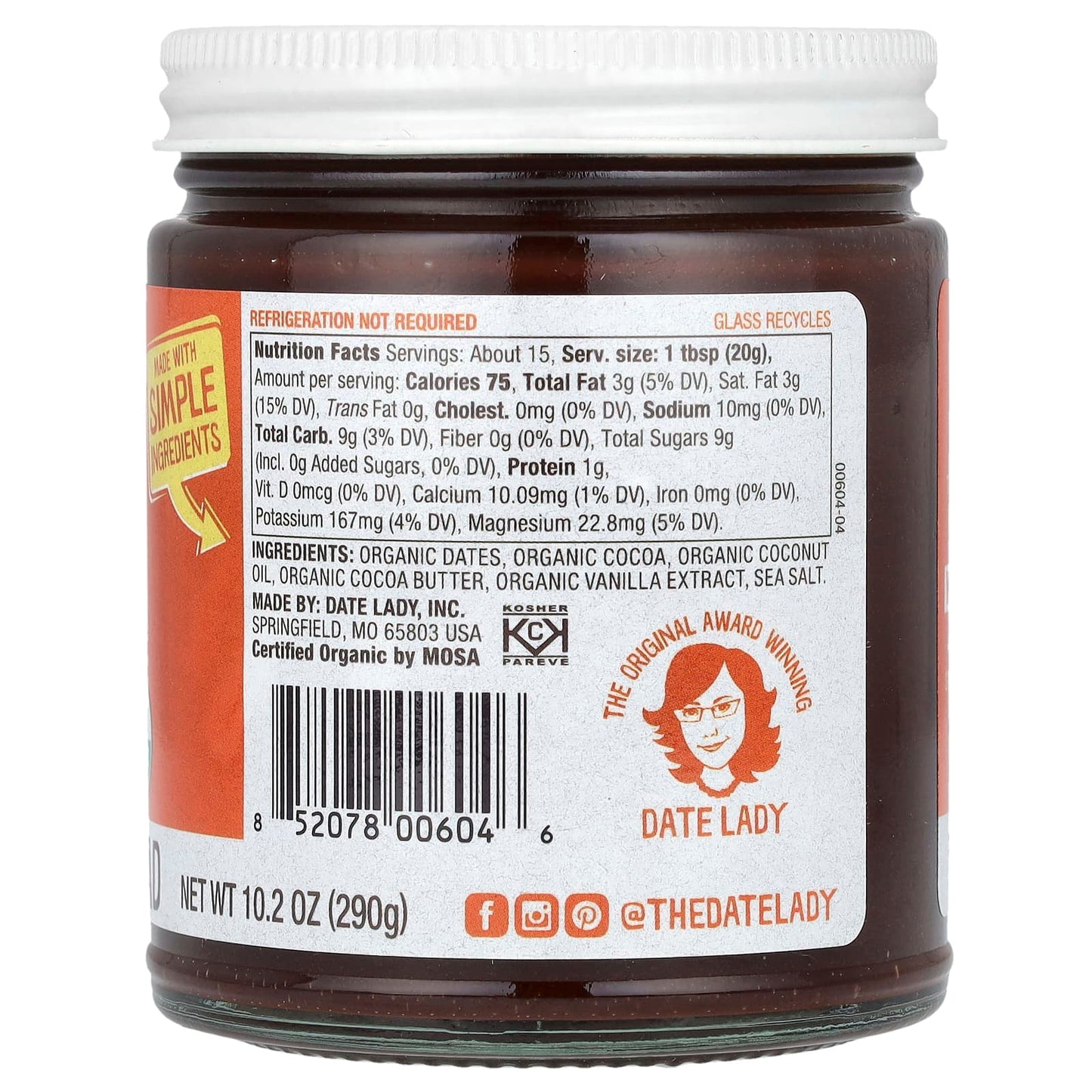 Date Lady Organic Chocolate Spread, 10.2 oz - Deliciously Simple - Image 2