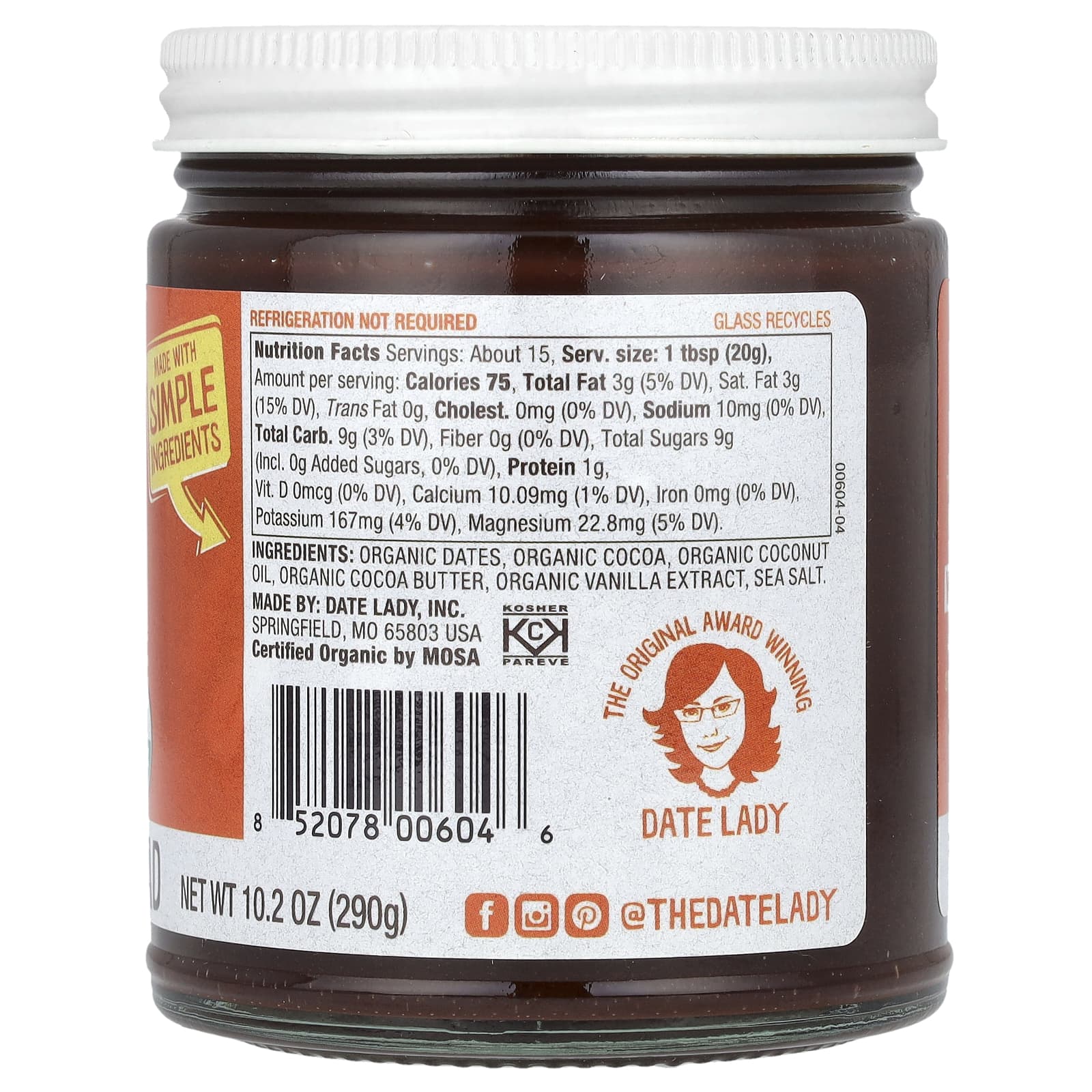Date Lady Organic Chocolate Spread, 10.2 oz - Deliciously Simple - Image 2