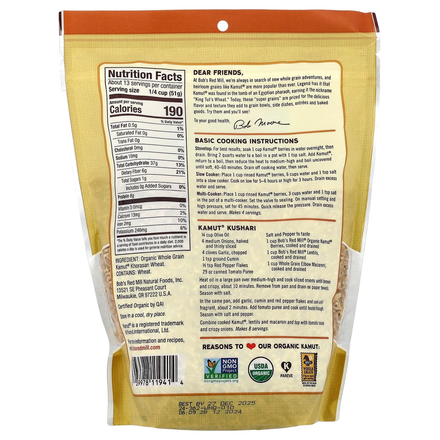 Organic Kamut Whole Grain, 24 oz - Bob's Red Mill - Image 2
