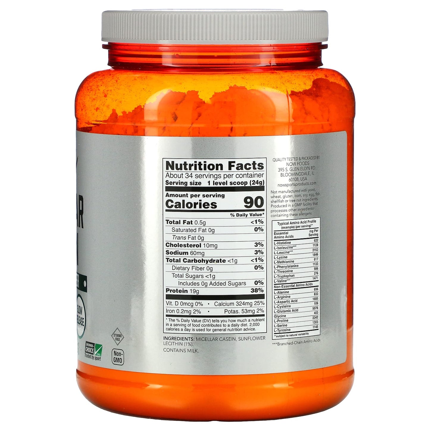 NOW Foods, Sports, Micellar Casein Protein Powder, Unflavored, 1.8 lbs (816 g) - Image 2