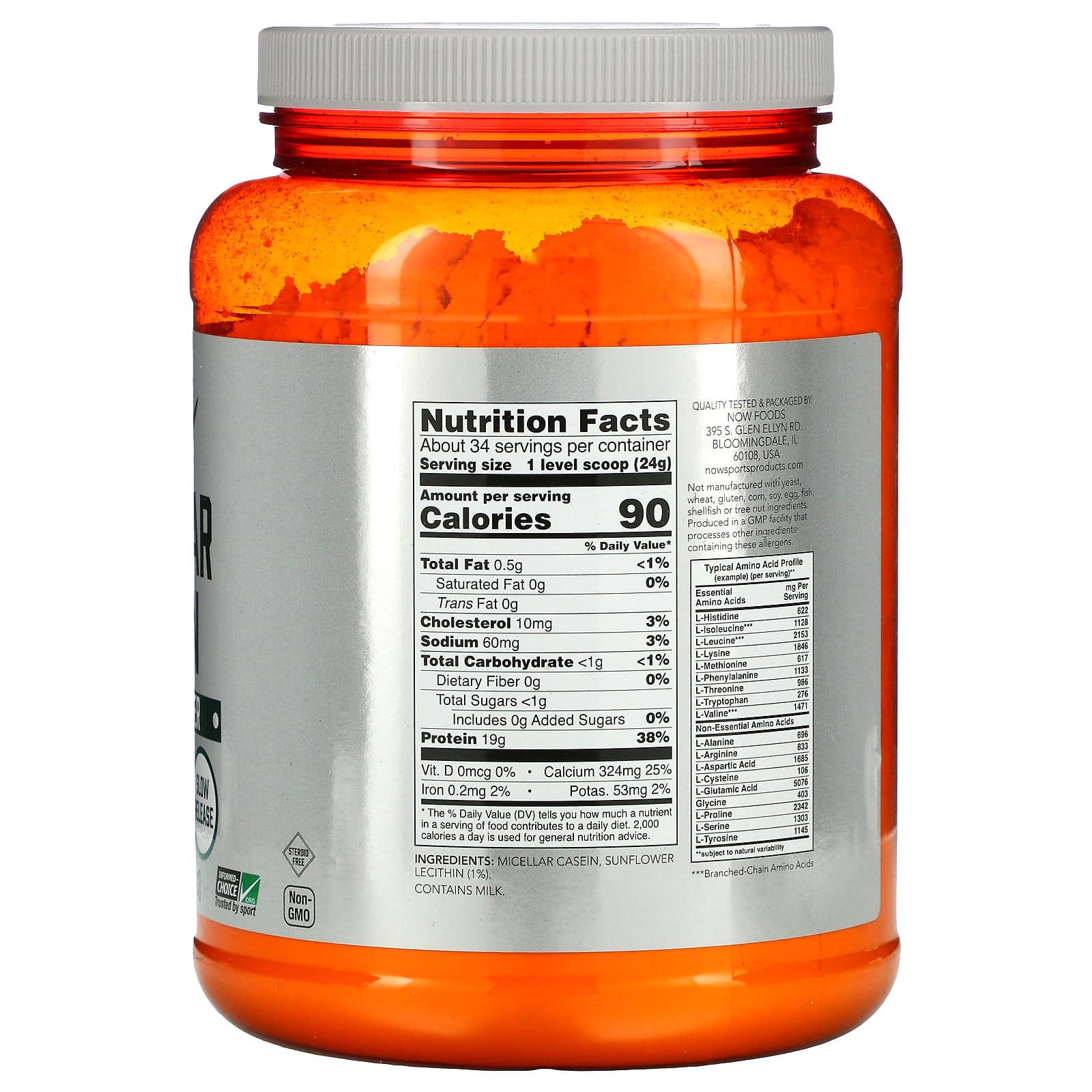 NOW Foods, Sports, Micellar Casein Protein Powder, Unflavored, 1.8 lbs (816 g) - Image 2