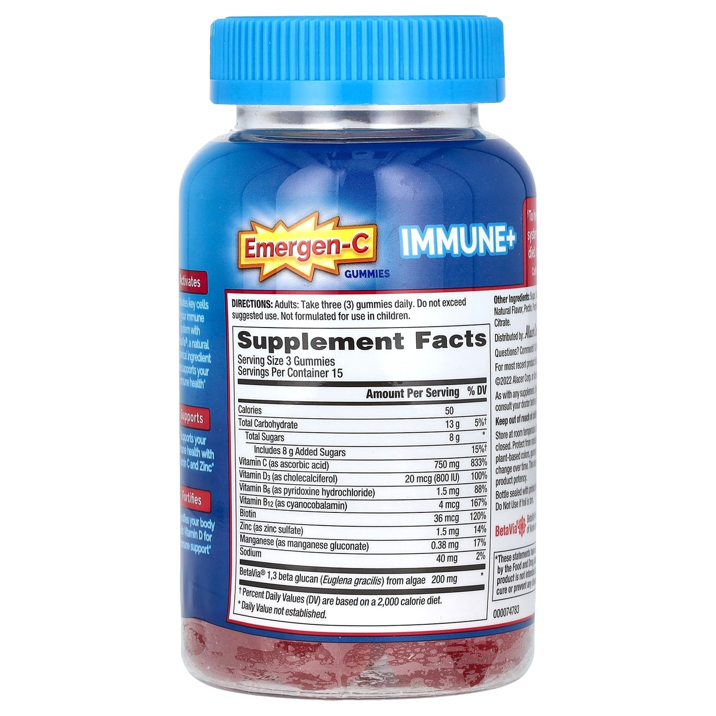 Emergen-C Immune+ Vitamin C, D & Zinc Gummies, 45 Count - Image 2