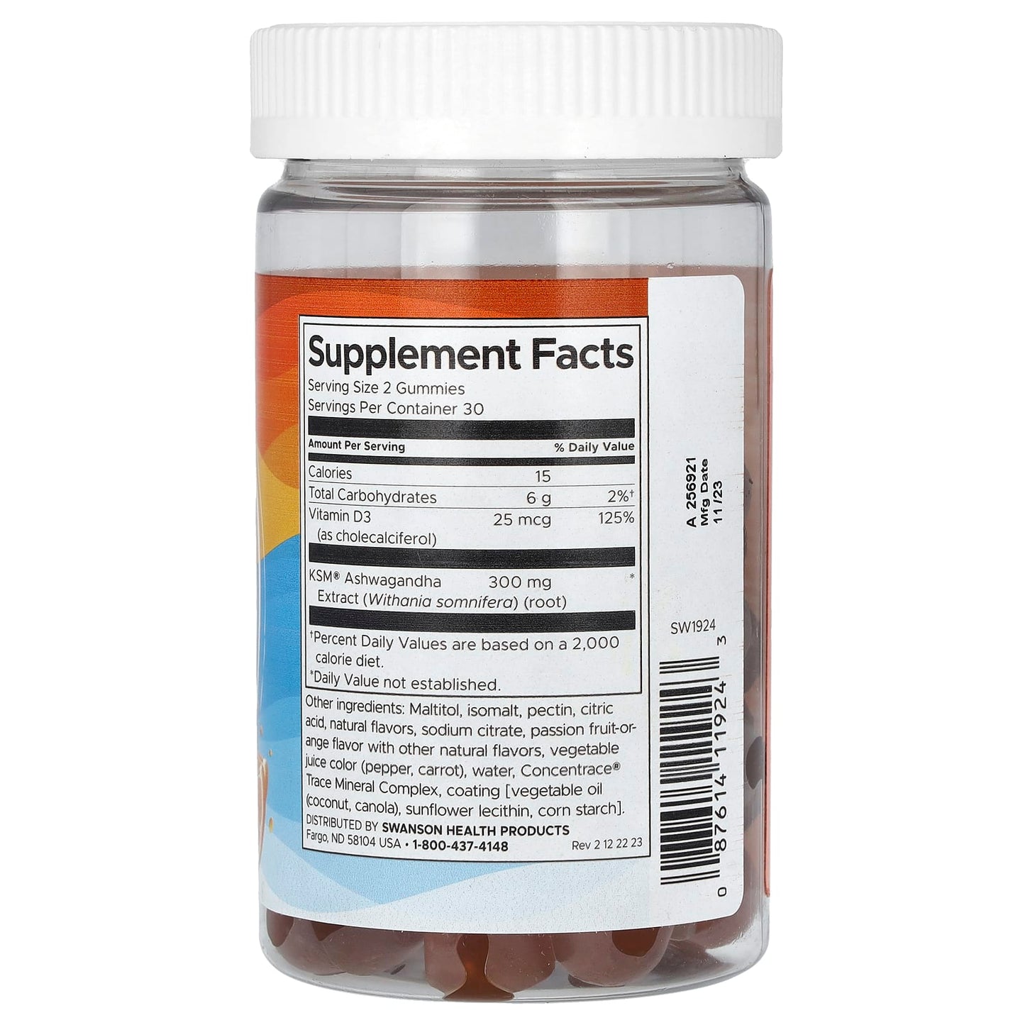 Swanson, Ashwagandha & Vitamin D, Passion Fruit-Orange, 60 Gummies