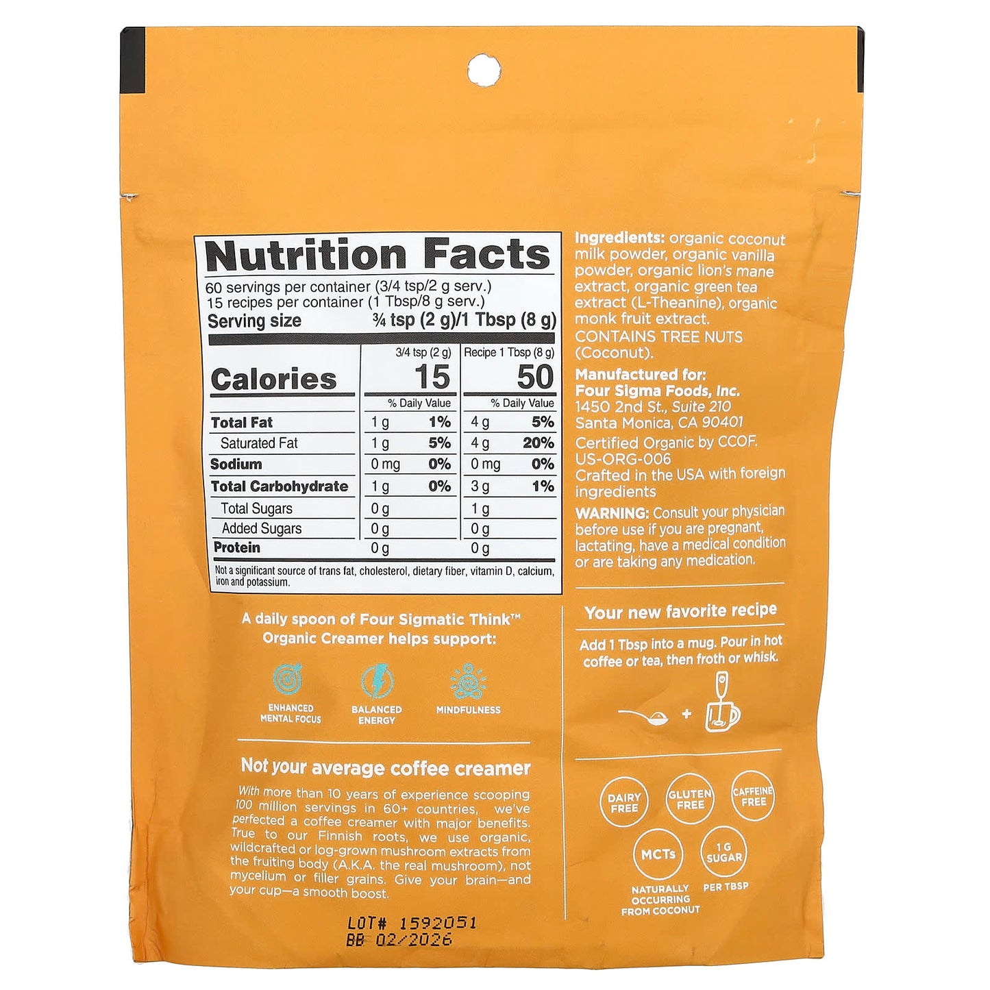 Boost Mental Focus with Four Sigmatic Organic Vanilla Coconut Creamer - Image 2