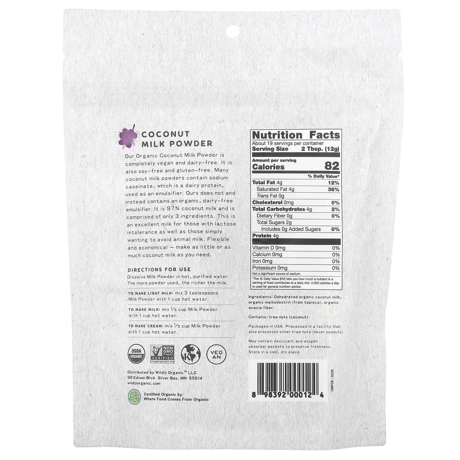 Wildly Organic, Coconut Milk Powder, 8 oz (227 g) - Image 2