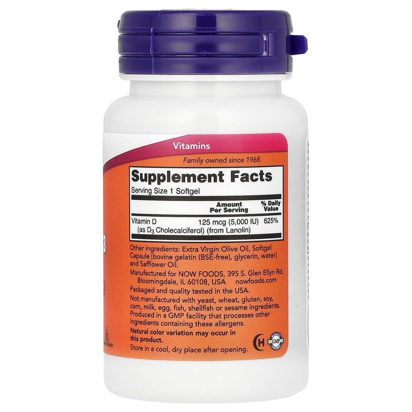 NOW Foods, Vitamin D-3, High Potency, 5,000 IU, 30 Softgels - Image 2