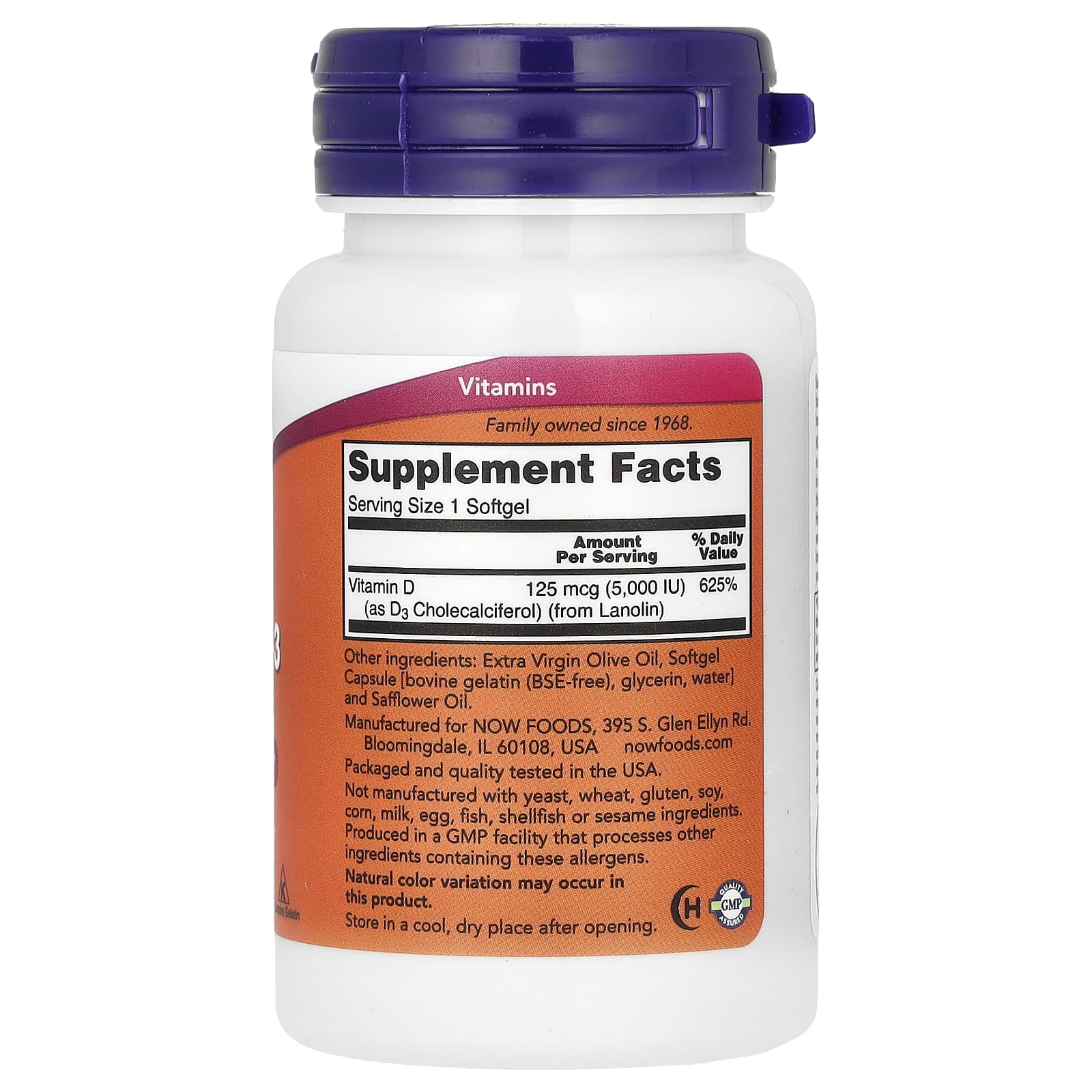 NOW Foods, Vitamin D-3, High Potency, 5,000 IU, 30 Softgels - Image 2
