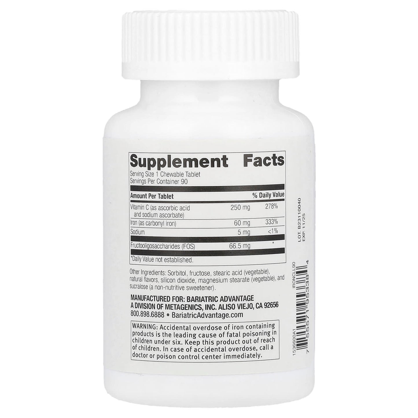 Bariatric Iron Supplement with Vitamin C, Gluten-Free, 90 Tablets - Image 2