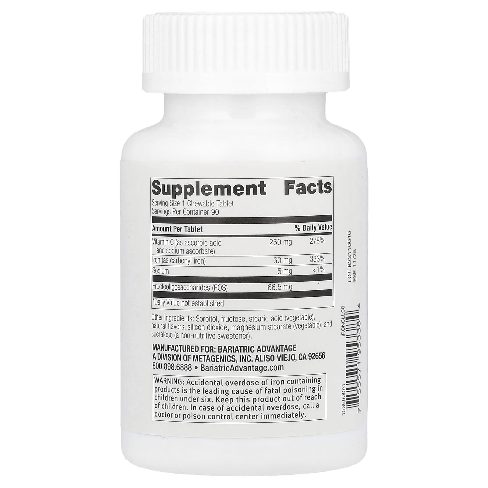 Bariatric Iron Supplement with Vitamin C, Gluten-Free, 90 Tablets - Image 2