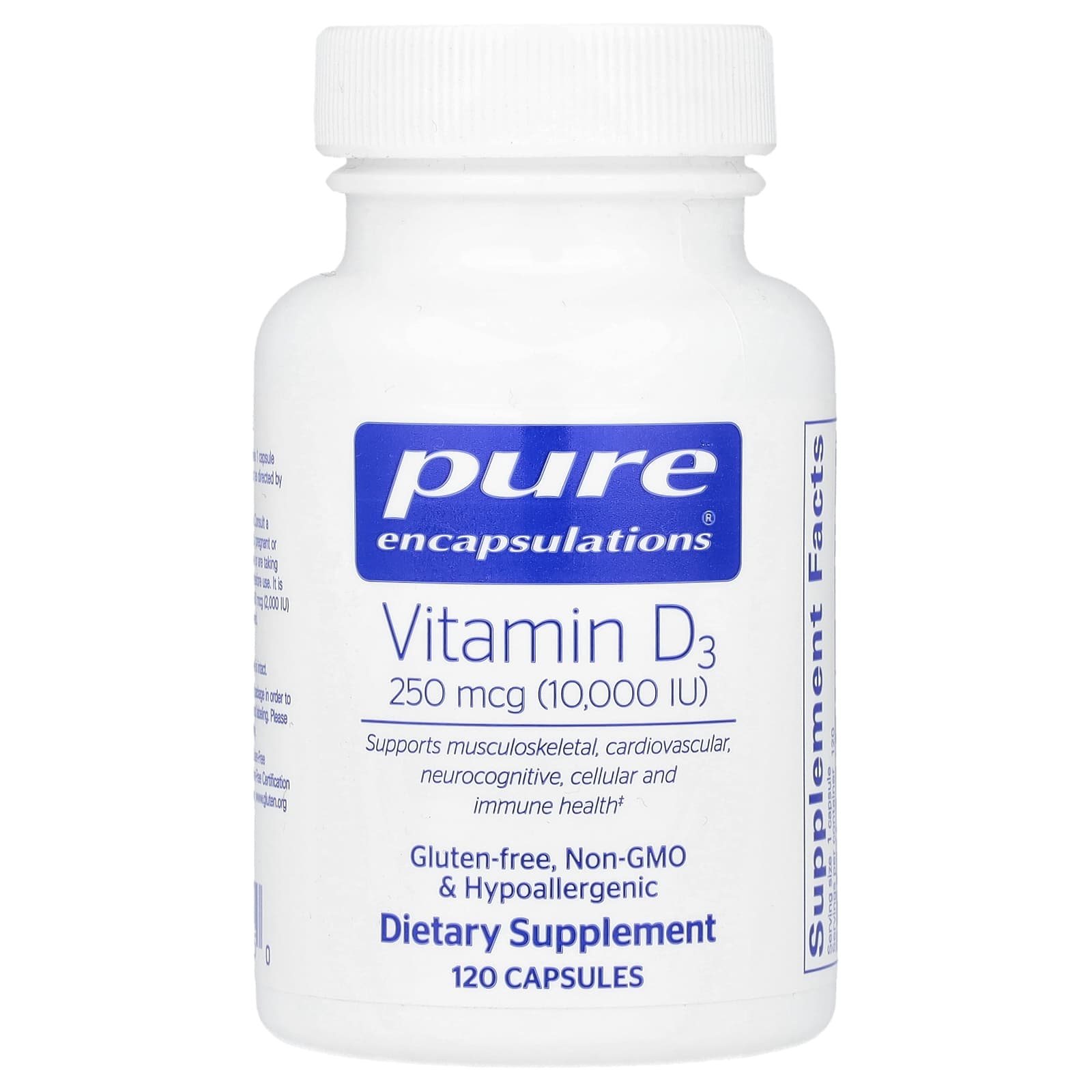 Pure Encapsulations, Vitamin D3, 250 mcg (10,000 IU), 120 Capsules - Image 1