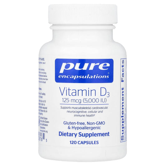 Pure Encapsulations, Vitamin D3, 125 mcg (5,000 IU), 120 Capsules - Image 1