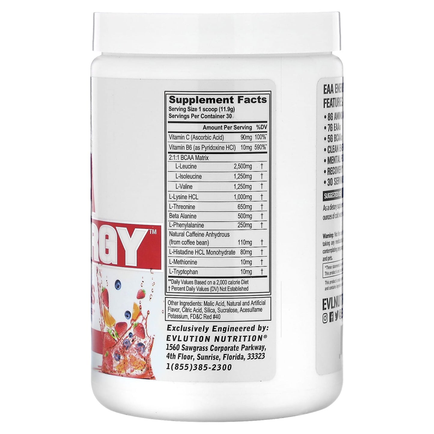 EVLution Nutrition EAA Energy Fruit Punch, 12.6 oz (357g) - Fast Recovery & Clean Energy - Image 2