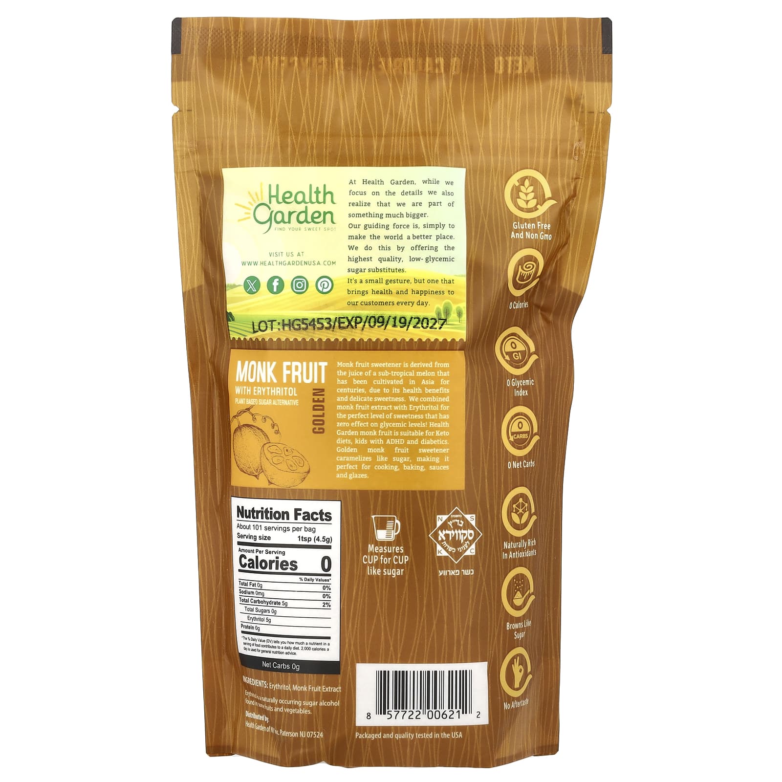 Golden Monk Fruit Sweetener by Health Garden, Keto & Gluten-Free - Image 2