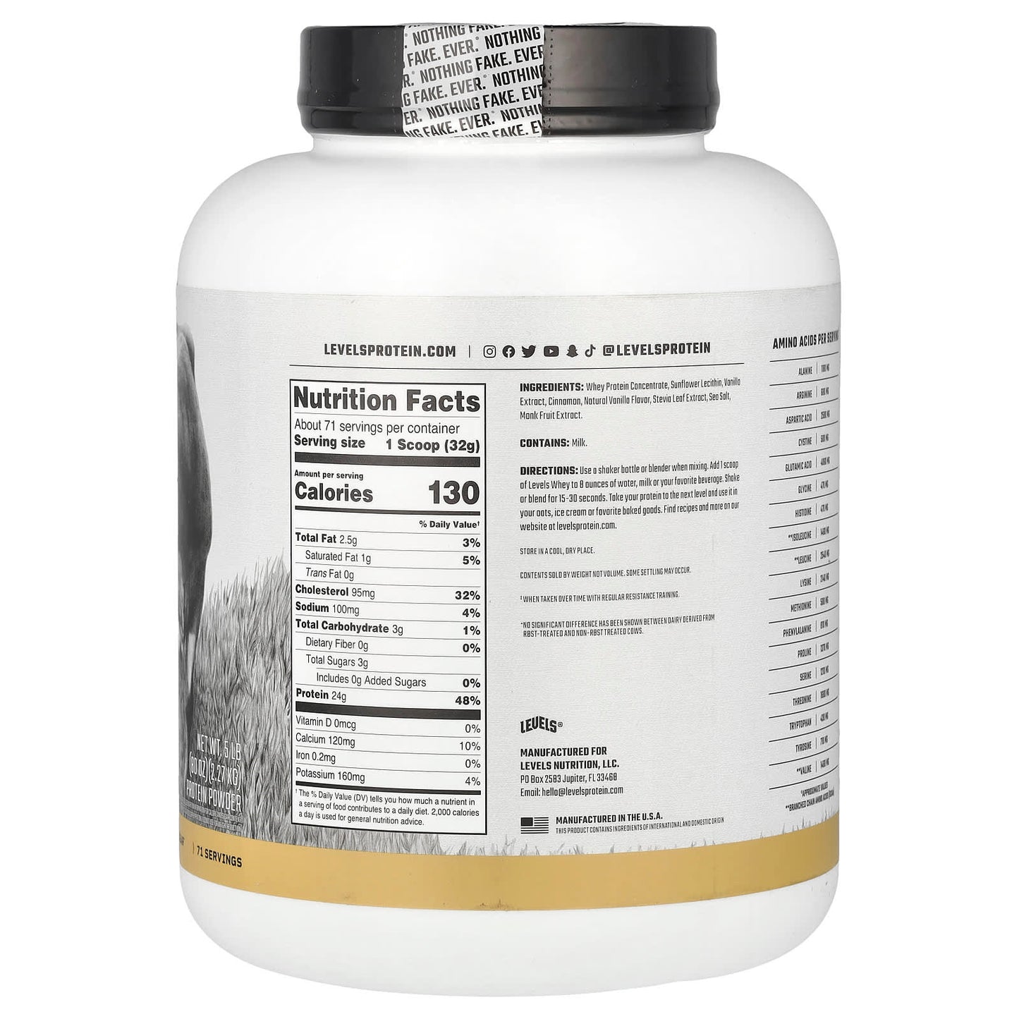 Levels, Grass Fed Whey Protein Powder, Vanilla Cinnamon, 5 lb (2.27 kg) - Image 2