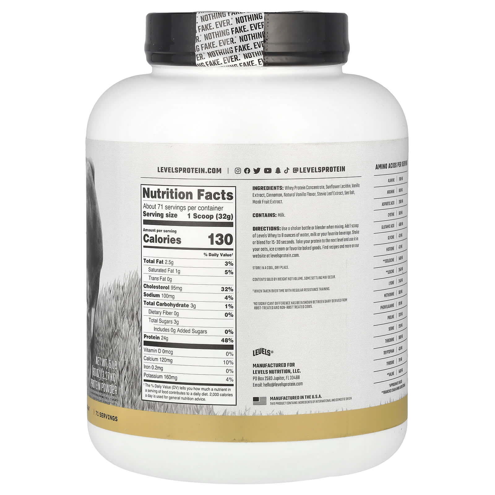 Levels, Grass Fed Whey Protein Powder, Vanilla Cinnamon, 5 lb (2.27 kg) - Image 2