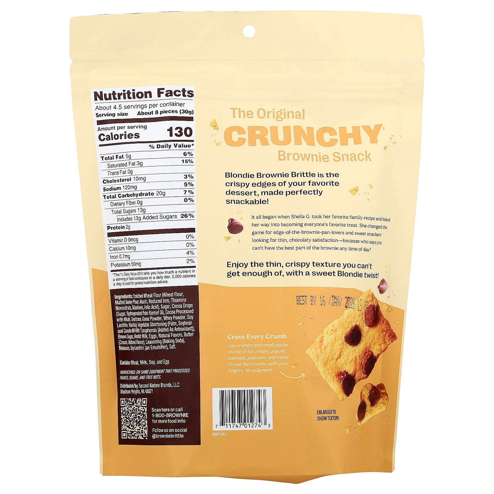Sheila G's, Brownie Brittle® Blondies, Chocolate Chip, 5 oz (142 g) - Image 2