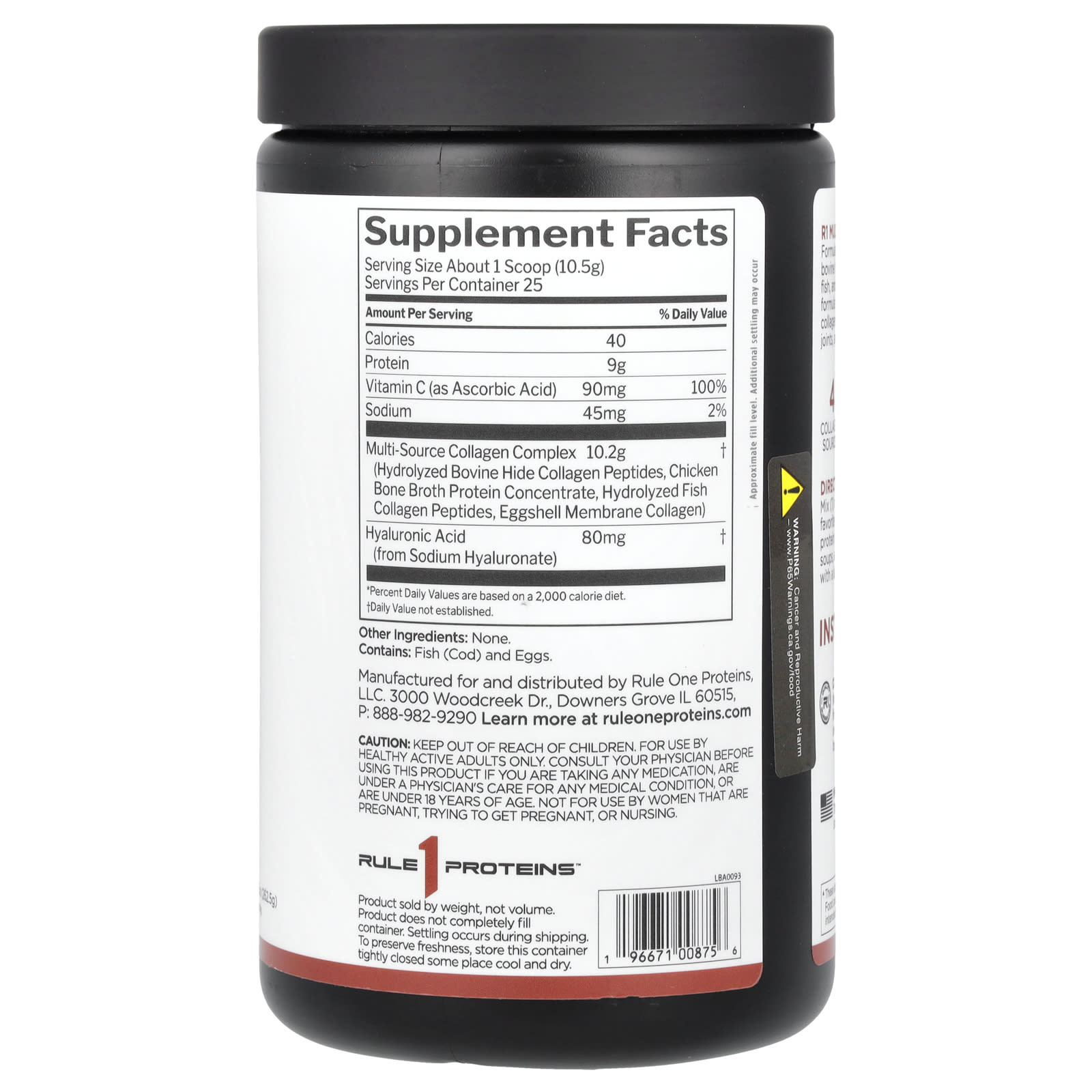 Rule One Proteins, Multi-Source Collagen + Vitamin C and Hyaluronic Acid, Unflavored, 9.26 oz (262.5 g) - Image 2